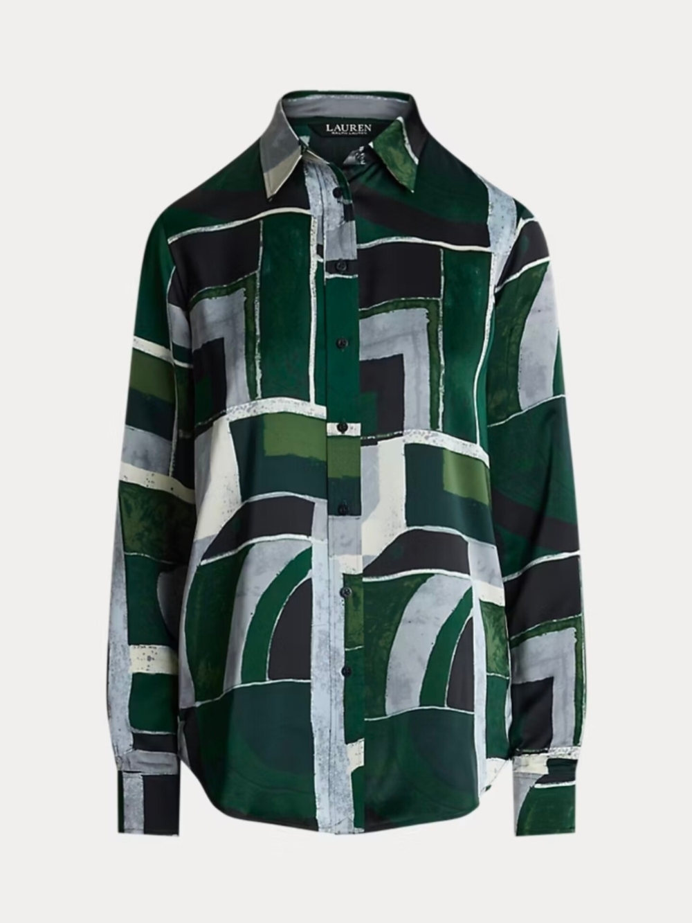 🔥Lauren Ralph Lauren Classic Fit Geo-Print Charmeuse Shirt